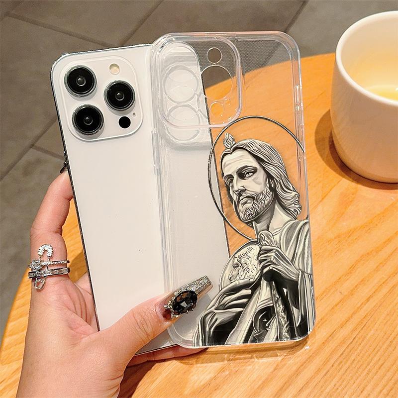 Jesus Christ Pattern Clear Phone Protective Case, Anti-drop Phone Protector Cover, Phone Accessories Compatible with iPhone 11 12 13 14 15 Phone Cases, Unique Phone Cases, Durable Smartphone Cellphone Casing, Decorative Protector, Shockproof Phone Cover