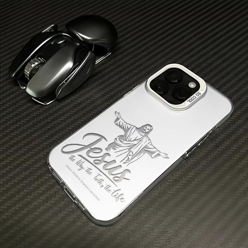 Minimalist Jesus Faith Phone Case Fashion TPU Laser Crafted Anti Drop Protective Cover Suitable for iPhone 17 16 15 14 13 12 11 and Samsung Galaxy S25 S24 S23 S22