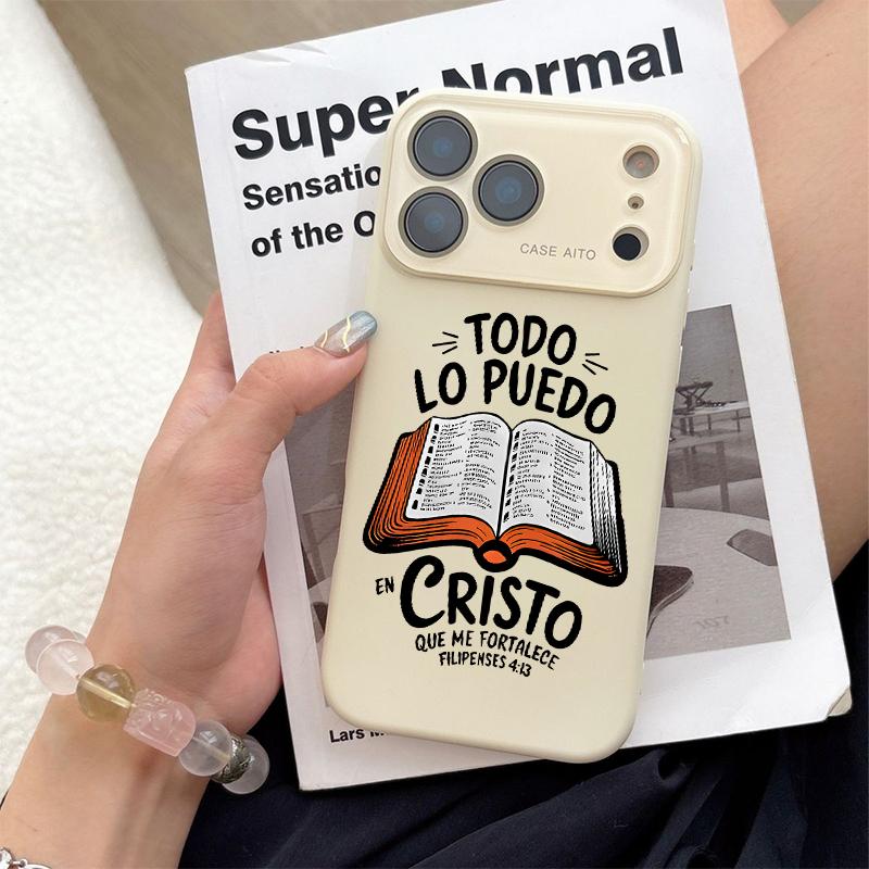 Dopamine-Hued Spanish Scripture & Bible Illustration TPU Phone Case, Ins Style Ultra Skin-Friendly Shockproof Casing, All-Inclusive Lens-Compatible Accessory for iPhone 17/16/15/14/13/12 (Screen Protector Sold Separately) Dopamine-Hued Spanish Scripture & Bible Illustration TPU Phone Case, Ins Style Ultra Skin-Friendly Shockproof Casing, All-Inclusive Lens-Compatible Accessory for iPhone 17/16/15/14/13/12 (Screen Protector Sold Separately)