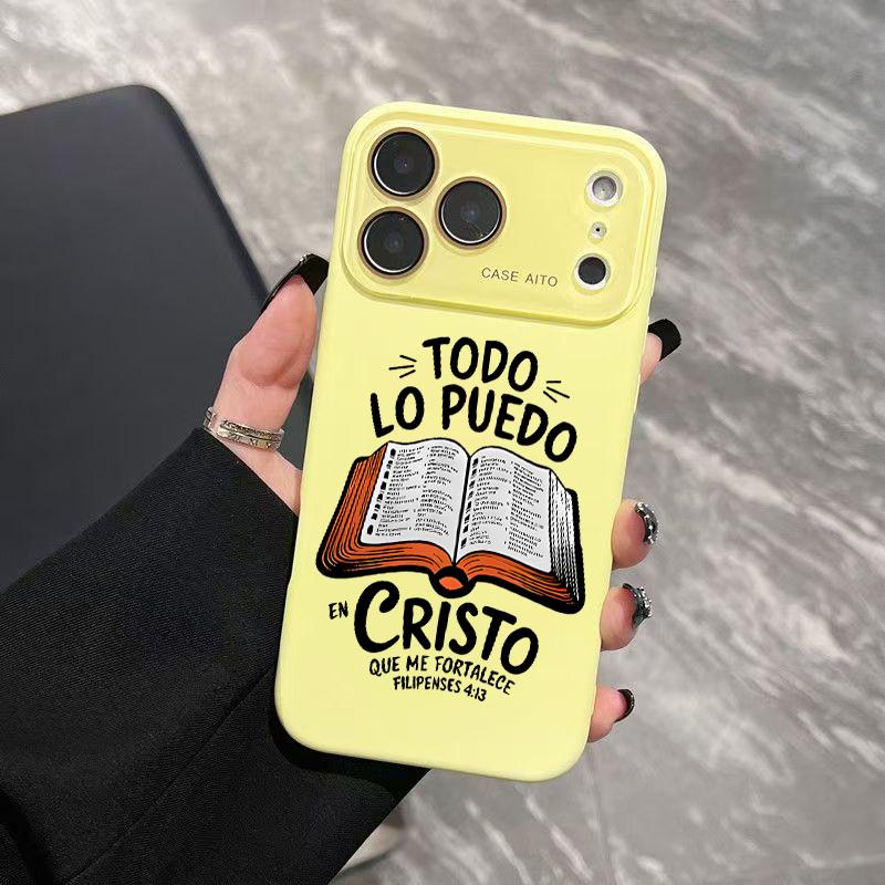 Dopamine-Hued Spanish Scripture & Bible Illustration TPU Phone Case, Ins Style Ultra Skin-Friendly Shockproof Casing, All-Inclusive Lens-Compatible Accessory for iPhone 17/16/15/14/13/12 (Screen Protector Sold Separately) Dopamine-Hued Spanish Scripture & Bible Illustration TPU Phone Case, Ins Style Ultra Skin-Friendly Shockproof Casing, All-Inclusive Lens-Compatible Accessory for iPhone 17/16/15/14/13/12 (Screen Protector Sold Separately)