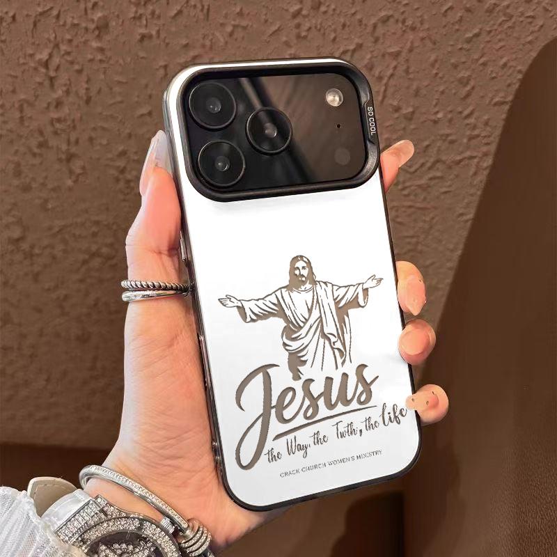 Minimalist Jesus Faith Phone Case Fashion TPU Laser Crafted Anti Drop Protective Cover Suitable for iPhone 17 16 15 14 13 12 11 and Samsung Galaxy S25 S24 S23 S22