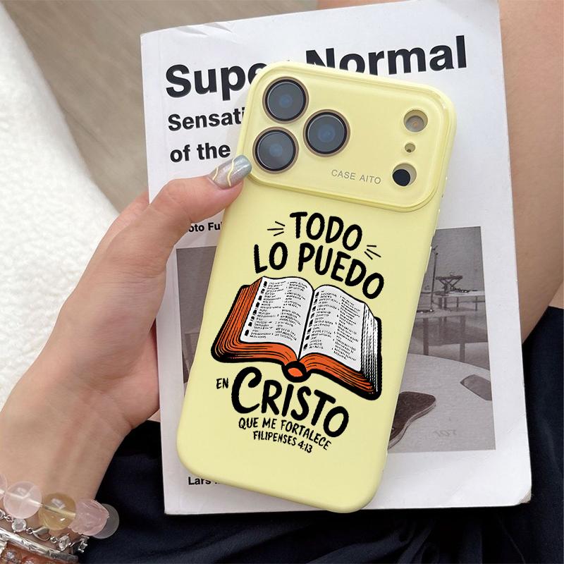 Dopamine-Hued Spanish Scripture & Bible Illustration TPU Phone Case, Ins Style Ultra Skin-Friendly Shockproof Casing, All-Inclusive Lens-Compatible Accessory for iPhone 17/16/15/14/13/12 (Screen Protector Sold Separately) Dopamine-Hued Spanish Scripture & Bible Illustration TPU Phone Case, Ins Style Ultra Skin-Friendly Shockproof Casing, All-Inclusive Lens-Compatible Accessory for iPhone 17/16/15/14/13/12 (Screen Protector Sold Separately)