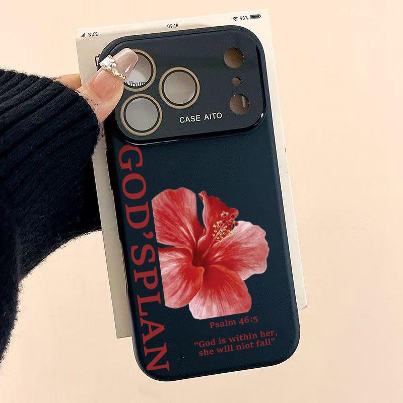 Ins Style Red Flower & God's Plan Pattern Cellphone Casing - Ultra Skin-Friendly Touchscreen Feel, All-Inclusive Camera Lens Protection, Handheld Devices Accessory - Compatible with iPhone 17,16,15,14,13,12 Ins Style Red Flower & God's Plan Pattern Cellphone Casing - Ultra Skin-Friendly Touchscreen Feel, All-Inclusive Camera Lens Protection, Handheld Devices Accessory - Compatible with iPhone 17,16,15,14,13,12