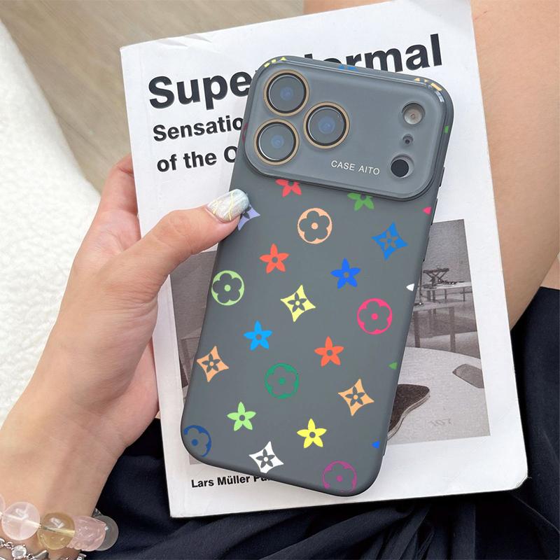 Colorful Floral Pattern Solid Color Phone Case with Ultra Skin friendly Touch, All Inclusive Lens Phone Case Suitable for Apple 17 16 15 14 13 12