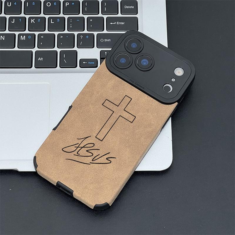 Cross & Jesus Handwritten Logo Leather Smartphone Case, Delicate Velvet-Touch Skin-Friendly Protector Accessories for 17,16,15,14,13,12,11 Pro Max, Plus,X,XS MAX Handheld Devices Cross & Jesus Handwritten Logo Leather Smartphone Case, Delicate Velvet-Touch Skin-Friendly Protector Accessories for 17,16,15,14,13,12,11 Pro Max, Plus,X,XS MAX Handheld Devices