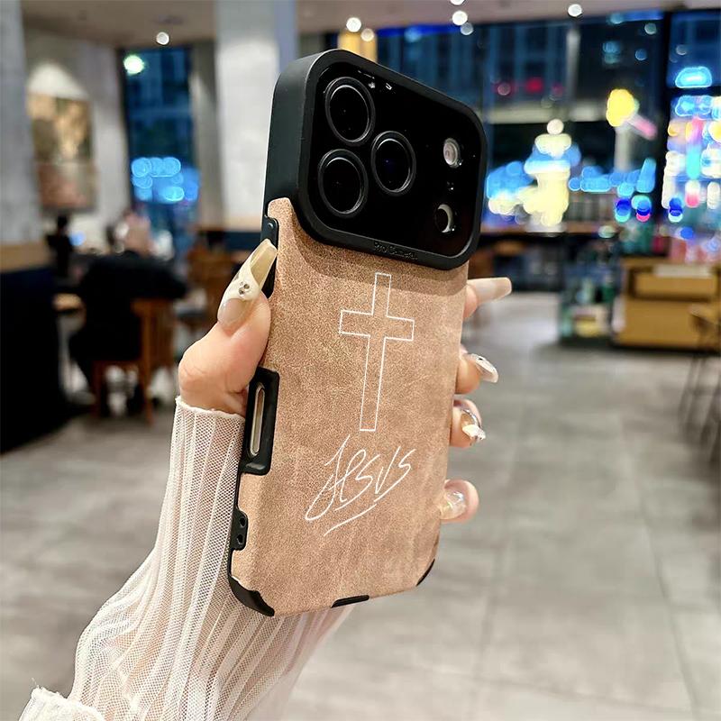 Cross & Jesus Handwritten Logo Leather Smartphone Case, Delicate Velvet-Touch Skin-Friendly Protector Accessories for 17,16,15,14,13,12,11 Pro Max, Plus,X,XS MAX Handheld Devices Cross & Jesus Handwritten Logo Leather Smartphone Case, Delicate Velvet-Touch Skin-Friendly Protector Accessories for 17,16,15,14,13,12,11 Pro Max, Plus,X,XS MAX Handheld Devices