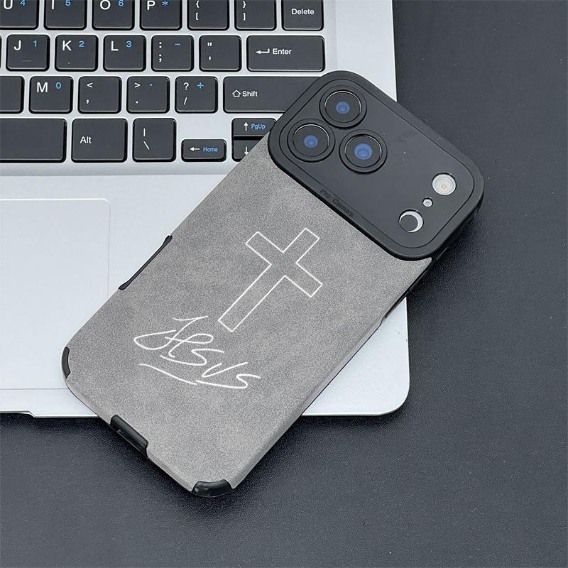 Cross & Jesus Handwritten Logo Leather Smartphone Case, Delicate Velvet-Touch Skin-Friendly Protector Accessories for 17,16,15,14,13,12,11 Pro Max, Plus,X,XS MAX Handheld Devices Cross & Jesus Handwritten Logo Leather Smartphone Case, Delicate Velvet-Touch Skin-Friendly Protector Accessories for 17,16,15,14,13,12,11 Pro Max, Plus,X,XS MAX Handheld Devices