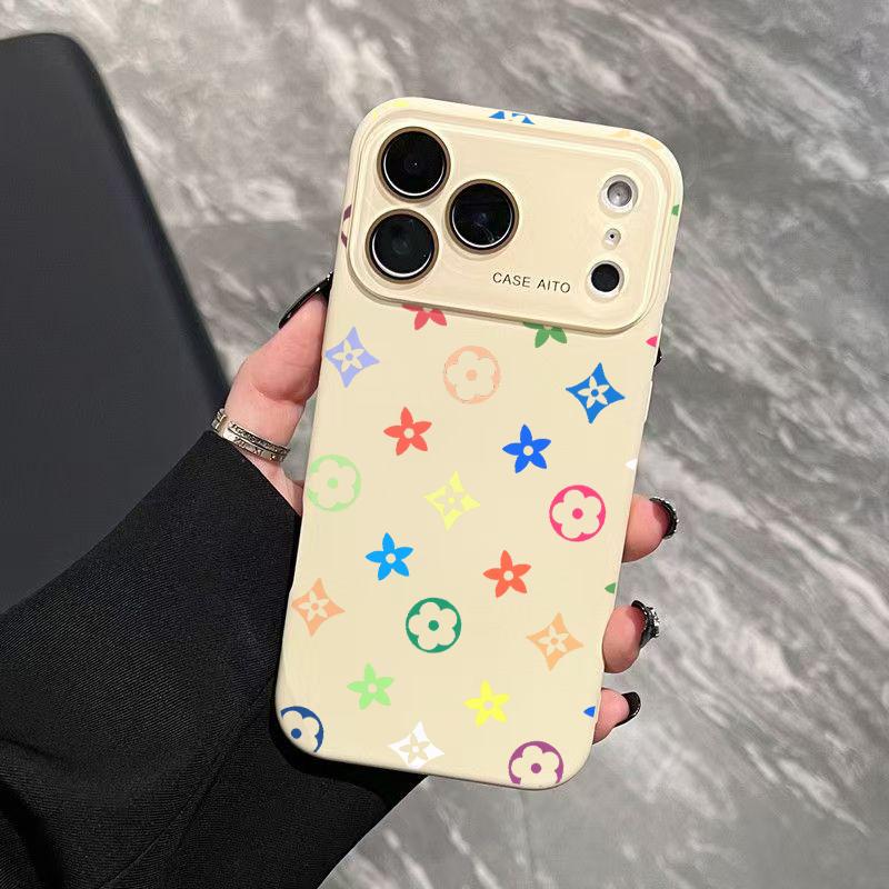 Colorful Floral Pattern Solid Color Phone Case with Ultra Skin friendly Touch, All Inclusive Lens Phone Case Suitable for Apple 17 16 15 14 13 12