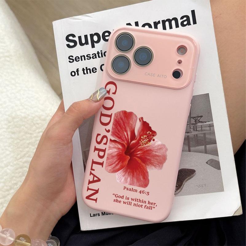 Ins Style Red Flower & God's Plan Pattern Cellphone Casing - Ultra Skin-Friendly Touchscreen Feel, All-Inclusive Camera Lens Protection, Handheld Devices Accessory - Compatible with iPhone 17,16,15,14,13,12 Ins Style Red Flower & God's Plan Pattern Cellphone Casing - Ultra Skin-Friendly Touchscreen Feel, All-Inclusive Camera Lens Protection, Handheld Devices Accessory - Compatible with iPhone 17,16,15,14,13,12