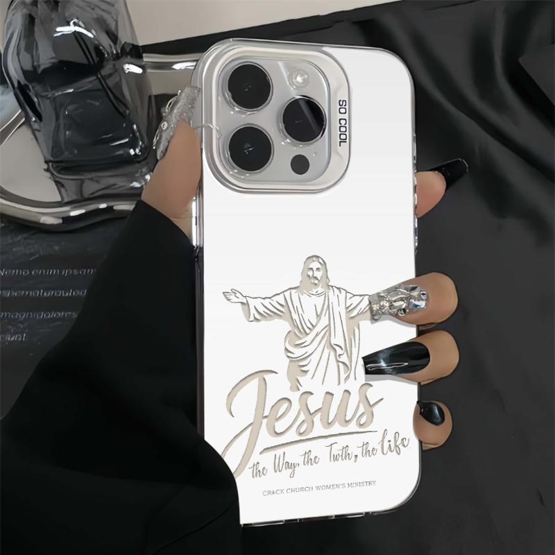 Minimalist Jesus Faith Phone Case Fashion TPU Laser Crafted Anti Drop Protective Cover Suitable for iPhone 17 16 15 14 13 12 11 and Samsung Galaxy S25 S24 S23 S22