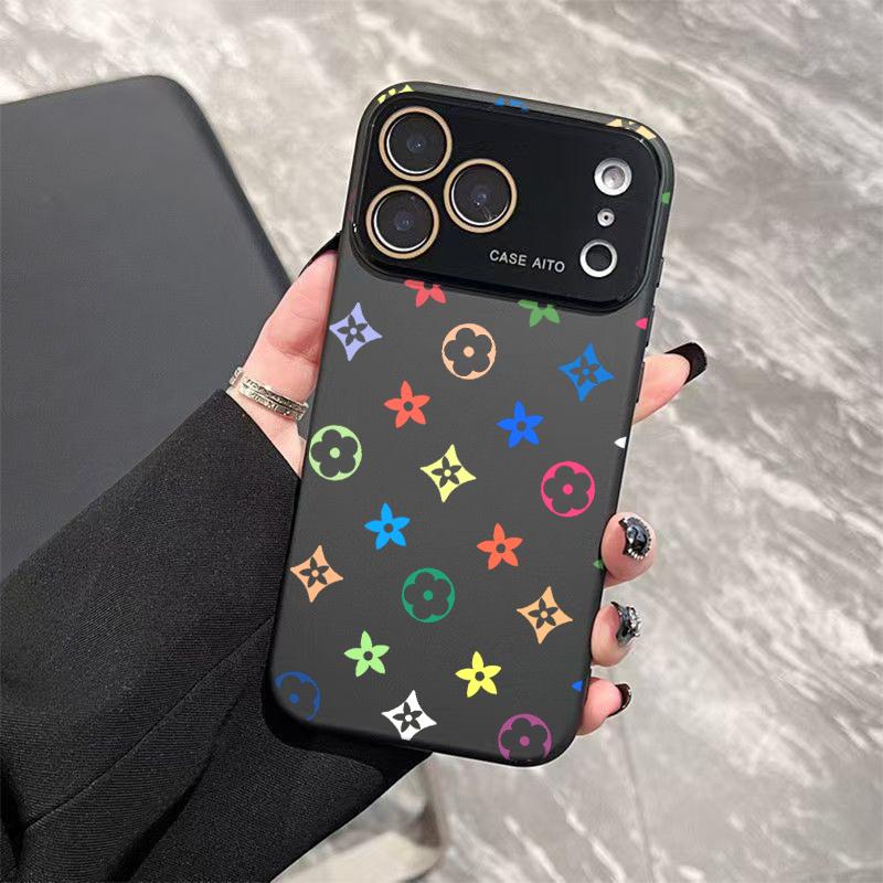Colorful Floral Pattern Solid Color Phone Case with Ultra Skin friendly Touch, All Inclusive Lens Phone Case Suitable for Apple 17 16 15 14 13 12