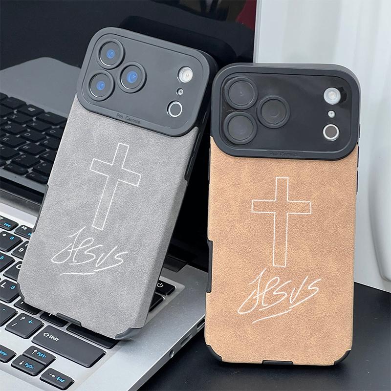 Cross & Jesus Handwritten Logo Leather Smartphone Case, Delicate Velvet-Touch Skin-Friendly Protector Accessories for 17,16,15,14,13,12,11 Pro Max, Plus,X,XS MAX Handheld Devices Cross & Jesus Handwritten Logo Leather Smartphone Case, Delicate Velvet-Touch Skin-Friendly Protector Accessories for 17,16,15,14,13,12,11 Pro Max, Plus,X,XS MAX Handheld Devices