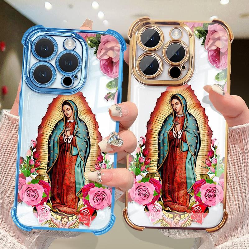 Virgin Mary Flower Pattern Shockproof Cellphone Case, 4-Corner Anti-Fall TPU Casing, Sturdy Protector Accessories for iPhone 11,12,13,14,15,16,17 Pro Max Virgin Mary Flower Pattern Shockproof Cellphone Case, 4-Corner Anti-Fall TPU Casing, Sturdy Protector Accessories for iPhone 11,12,13,14,15,16,17 Pro Max