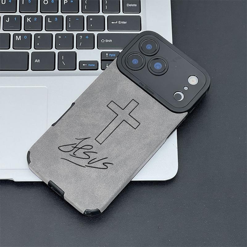 Cross & Jesus Handwritten Logo Leather Smartphone Case, Delicate Velvet-Touch Skin-Friendly Protector Accessories for 17,16,15,14,13,12,11 Pro Max, Plus,X,XS MAX Handheld Devices Cross & Jesus Handwritten Logo Leather Smartphone Case, Delicate Velvet-Touch Skin-Friendly Protector Accessories for 17,16,15,14,13,12,11 Pro Max, Plus,X,XS MAX Handheld Devices
