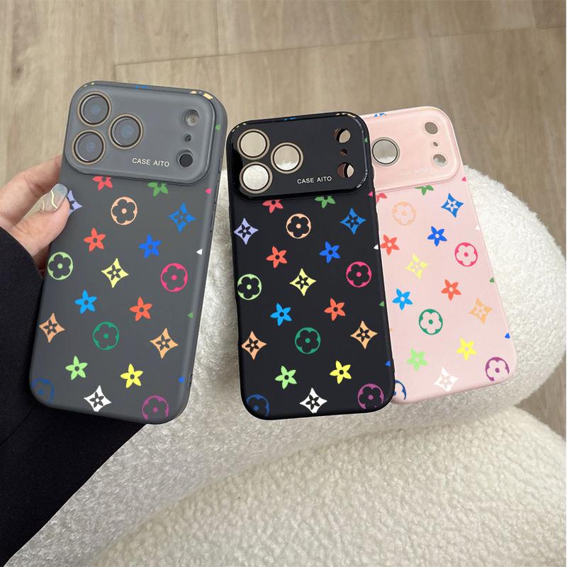 Colorful Floral Pattern Solid Color Phone Case with Ultra Skin friendly Touch, All Inclusive Lens Phone Case Suitable for Apple 17 16 15 14 13 12