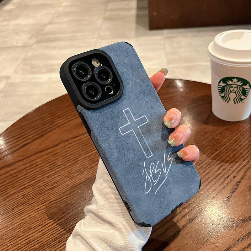 Cross & Jesus Handwritten Logo Leather Smartphone Case, Delicate Velvet-Touch Skin-Friendly Protector Accessories for 17,16,15,14,13,12,11 Pro Max, Plus,X,XS MAX Handheld Devices Cross & Jesus Handwritten Logo Leather Smartphone Case, Delicate Velvet-Touch Skin-Friendly Protector Accessories for 17,16,15,14,13,12,11 Pro Max, Plus,X,XS MAX Handheld Devices