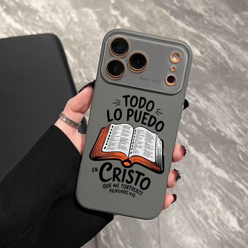 Dopamine-Hued Spanish Scripture & Bible Illustration TPU Phone Case, Ins Style Ultra Skin-Friendly Shockproof Casing, All-Inclusive Lens-Compatible Accessory for iPhone 17/16/15/14/13/12 (Screen Protector Sold Separately) Dopamine-Hued Spanish Scripture & Bible Illustration TPU Phone Case, Ins Style Ultra Skin-Friendly Shockproof Casing, All-Inclusive Lens-Compatible Accessory for iPhone 17/16/15/14/13/12 (Screen Protector Sold Separately)
