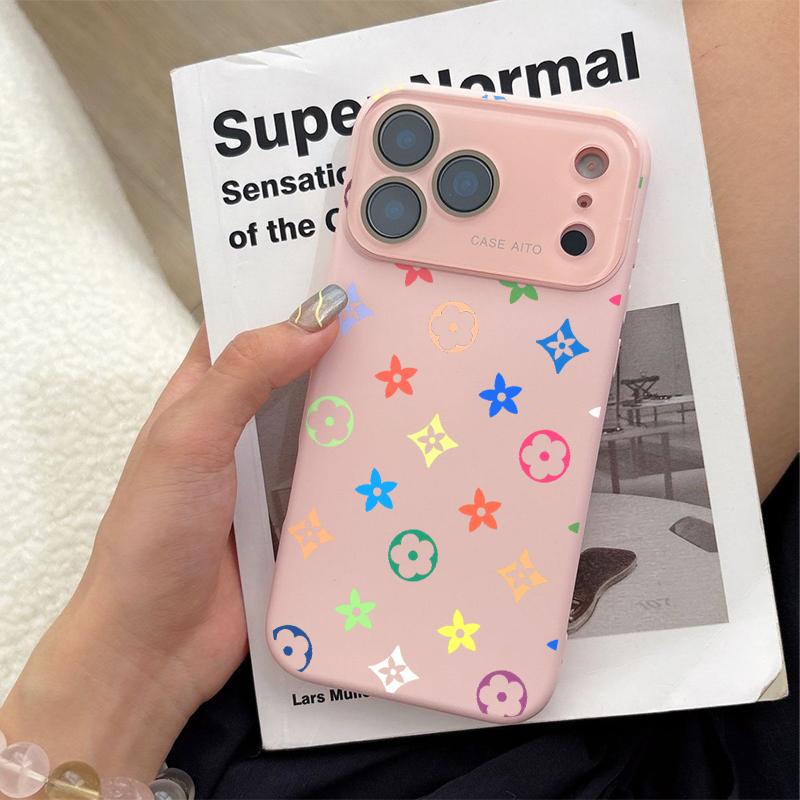 Colorful Floral Pattern Solid Color Phone Case with Ultra Skin friendly Touch, All Inclusive Lens Phone Case Suitable for Apple 17 16 15 14 13 12