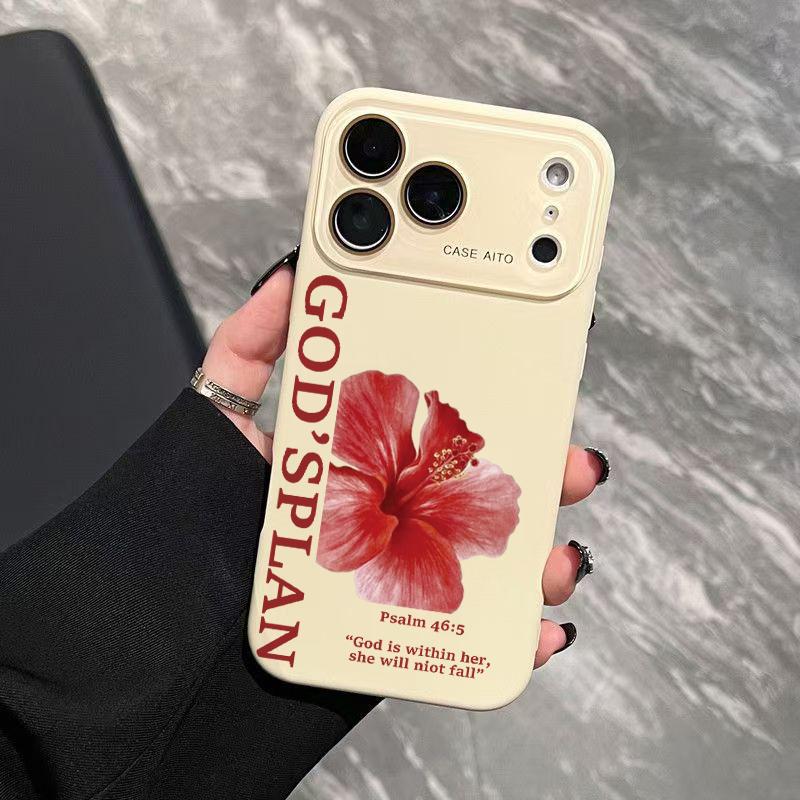 Ins Style Red Flower & God's Plan Pattern Cellphone Casing - Ultra Skin-Friendly Touchscreen Feel, All-Inclusive Camera Lens Protection, Handheld Devices Accessory - Compatible with iPhone 17,16,15,14,13,12 Ins Style Red Flower & God's Plan Pattern Cellphone Casing - Ultra Skin-Friendly Touchscreen Feel, All-Inclusive Camera Lens Protection, Handheld Devices Accessory - Compatible with iPhone 17,16,15,14,13,12