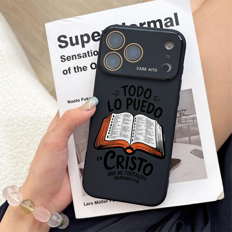 Dopamine-Hued Spanish Scripture & Bible Illustration TPU Phone Case, Ins Style Ultra Skin-Friendly Shockproof Casing, All-Inclusive Lens-Compatible Accessory for iPhone 17/16/15/14/13/12 (Screen Protector Sold Separately) Dopamine-Hued Spanish Scripture & Bible Illustration TPU Phone Case, Ins Style Ultra Skin-Friendly Shockproof Casing, All-Inclusive Lens-Compatible Accessory for iPhone 17/16/15/14/13/12 (Screen Protector Sold Separately)