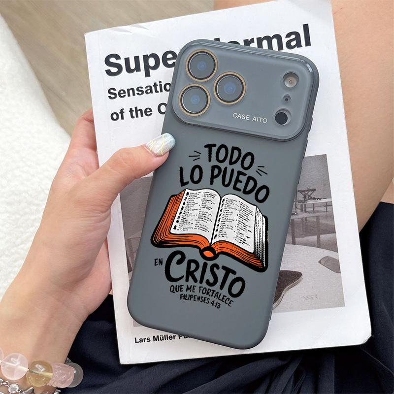 Dopamine-Hued Spanish Scripture & Bible Illustration TPU Phone Case, Ins Style Ultra Skin-Friendly Shockproof Casing, All-Inclusive Lens-Compatible Accessory for iPhone 17/16/15/14/13/12 (Screen Protector Sold Separately) Dopamine-Hued Spanish Scripture & Bible Illustration TPU Phone Case, Ins Style Ultra Skin-Friendly Shockproof Casing, All-Inclusive Lens-Compatible Accessory for iPhone 17/16/15/14/13/12 (Screen Protector Sold Separately)