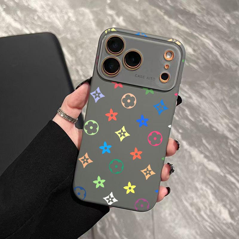Colorful Floral Pattern Solid Color Phone Case with Ultra Skin friendly Touch, All Inclusive Lens Phone Case Suitable for Apple 17 16 15 14 13 12