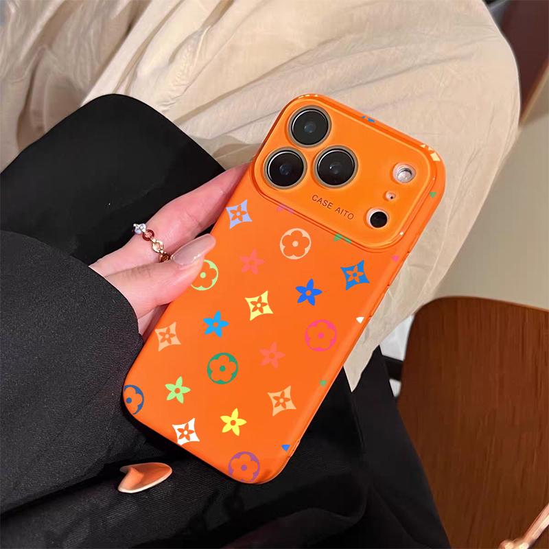 Colorful Floral Pattern Solid Color Phone Case with Ultra Skin friendly Touch, All Inclusive Lens Phone Case Suitable for Apple 17 16 15 14 13 12