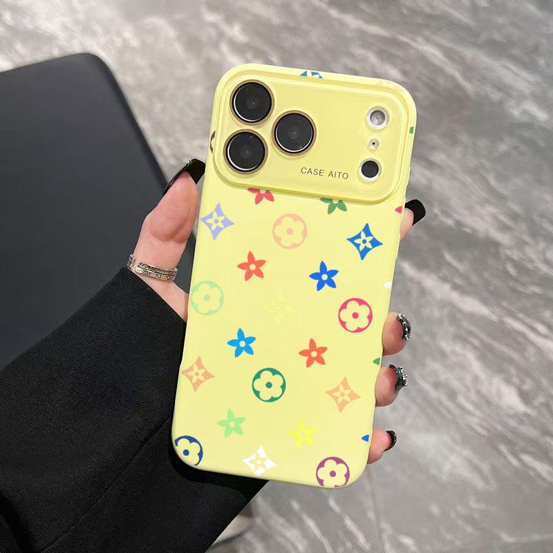 Colorful Floral Pattern Solid Color Phone Case with Ultra Skin friendly Touch, All Inclusive Lens Phone Case Suitable for Apple 17 16 15 14 13 12