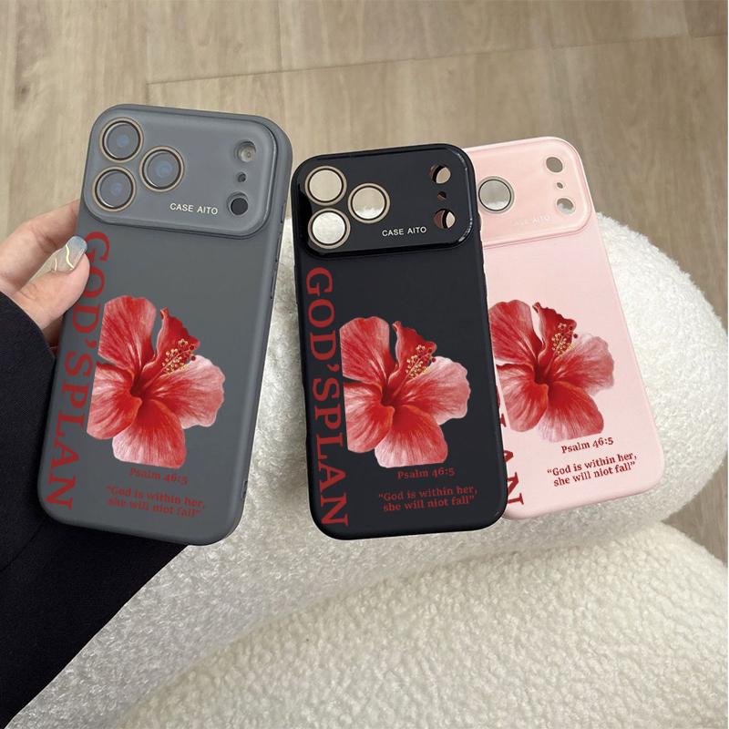 Ins Style Red Flower & God's Plan Pattern Cellphone Casing - Ultra Skin-Friendly Touchscreen Feel, All-Inclusive Camera Lens Protection, Handheld Devices Accessory - Compatible with iPhone 17,16,15,14,13,12 Ins Style Red Flower & God's Plan Pattern Cellphone Casing - Ultra Skin-Friendly Touchscreen Feel, All-Inclusive Camera Lens Protection, Handheld Devices Accessory - Compatible with iPhone 17,16,15,14,13,12