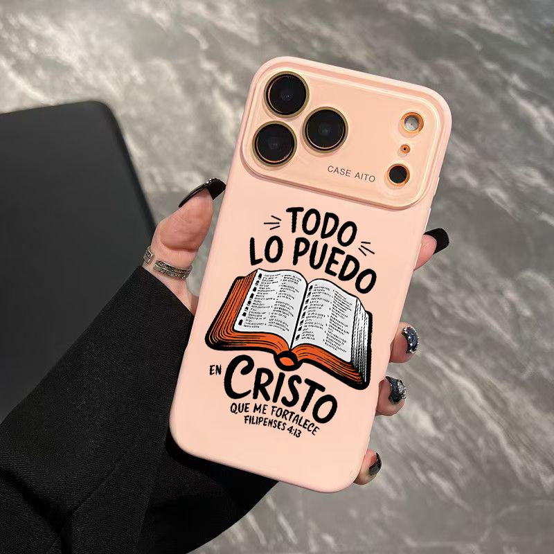 Dopamine-Hued Spanish Scripture & Bible Illustration TPU Phone Case, Ins Style Ultra Skin-Friendly Shockproof Casing, All-Inclusive Lens-Compatible Accessory for iPhone 17/16/15/14/13/12 (Screen Protector Sold Separately) Dopamine-Hued Spanish Scripture & Bible Illustration TPU Phone Case, Ins Style Ultra Skin-Friendly Shockproof Casing, All-Inclusive Lens-Compatible Accessory for iPhone 17/16/15/14/13/12 (Screen Protector Sold Separately)