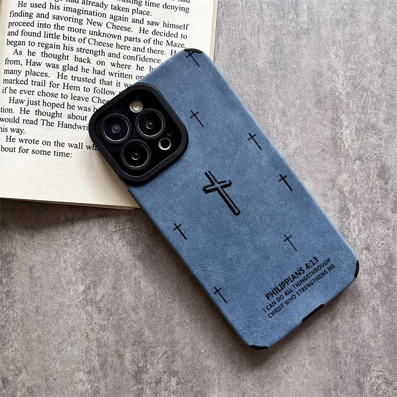 Cross & Scripture Quote TPU Leather Phone Case