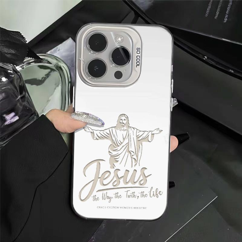 Minimalist Jesus Faith Phone Case Fashion TPU Laser Crafted Anti Drop Protective Cover Suitable for iPhone 17 16 15 14 13 12 11 and Samsung Galaxy S25 S24 S23 S22