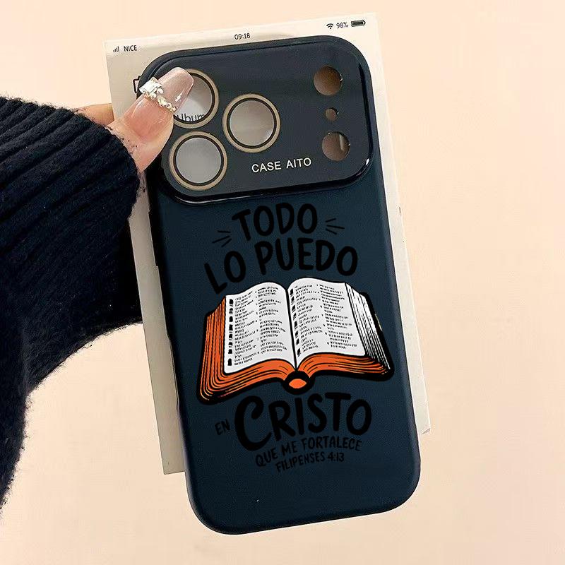 Dopamine-Hued Spanish Scripture & Bible Illustration TPU Phone Case, Ins Style Ultra Skin-Friendly Shockproof Casing, All-Inclusive Lens-Compatible Accessory for iPhone 17/16/15/14/13/12 (Screen Protector Sold Separately) Dopamine-Hued Spanish Scripture & Bible Illustration TPU Phone Case, Ins Style Ultra Skin-Friendly Shockproof Casing, All-Inclusive Lens-Compatible Accessory for iPhone 17/16/15/14/13/12 (Screen Protector Sold Separately)