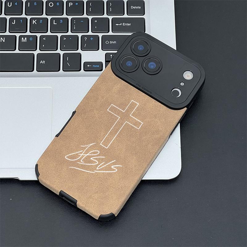 Cross & Jesus Handwritten Logo Leather Smartphone Case, Delicate Velvet-Touch Skin-Friendly Protector Accessories for 17,16,15,14,13,12,11 Pro Max, Plus,X,XS MAX Handheld Devices Cross & Jesus Handwritten Logo Leather Smartphone Case, Delicate Velvet-Touch Skin-Friendly Protector Accessories for 17,16,15,14,13,12,11 Pro Max, Plus,X,XS MAX Handheld Devices