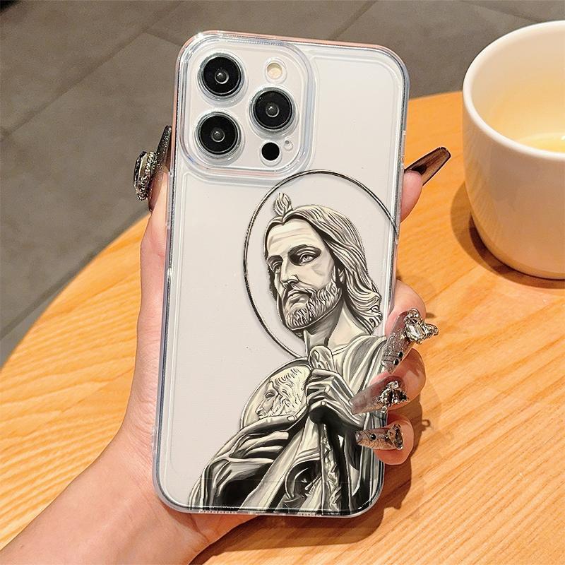Jesus Christ Pattern Clear Phone Protective Case, Anti-drop Phone Protector Cover, Phone Accessories Compatible with iPhone 11 12 13 14 15 Phone Cases, Unique Phone Cases, Durable Smartphone Cellphone Casing, Decorative Protector, Shockproof Phone Cover