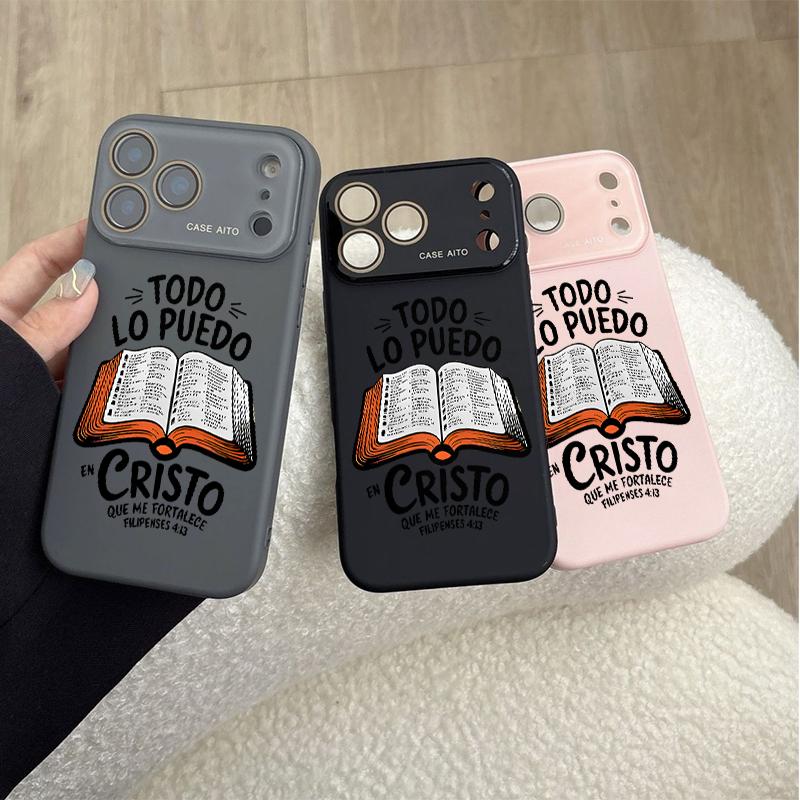 Dopamine-Hued Spanish Scripture & Bible Illustration TPU Phone Case, Ins Style Ultra Skin-Friendly Shockproof Casing, All-Inclusive Lens-Compatible Accessory for iPhone 17/16/15/14/13/12 (Screen Protector Sold Separately) Dopamine-Hued Spanish Scripture & Bible Illustration TPU Phone Case, Ins Style Ultra Skin-Friendly Shockproof Casing, All-Inclusive Lens-Compatible Accessory for iPhone 17/16/15/14/13/12 (Screen Protector Sold Separately)