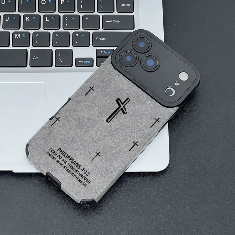 Cross & Scripture Quote TPU Leather Phone Case