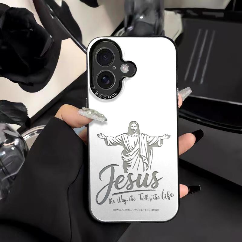Minimalist Jesus Faith Phone Case Fashion TPU Laser Crafted Anti Drop Protective Cover Suitable for iPhone 17 16 15 14 13 12 11 and Samsung Galaxy S25 S24 S23 S22