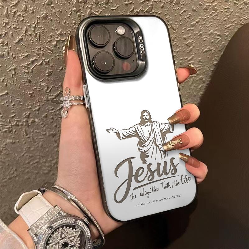 Minimalist Jesus Faith Phone Case Fashion TPU Laser Crafted Anti Drop Protective Cover Suitable for iPhone 17 16 15 14 13 12 11 and Samsung Galaxy S25 S24 S23 S22