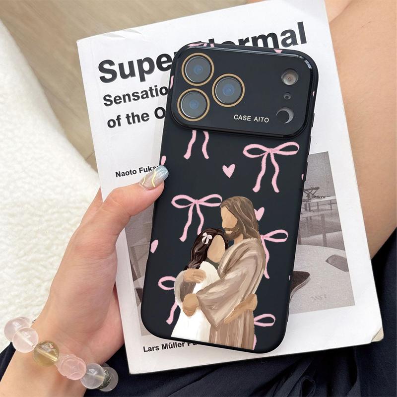 Jesus Hugging Girl Illustration Print Dopamine Ins Style Solid Color Smartphone Case, Ultra Skin-Friendly Touch, All-Inclusive Lens Protection Accessories for 17,16,15,14,13,12 Handheld Devices Jesus Hugging Girl Illustration Print Dopamine Ins Style Solid Color Smartphone Case, Ultra Skin-Friendly Touch, All-Inclusive Lens Protection Accessories for 17,16,15,14,13,12 Handheld Devices