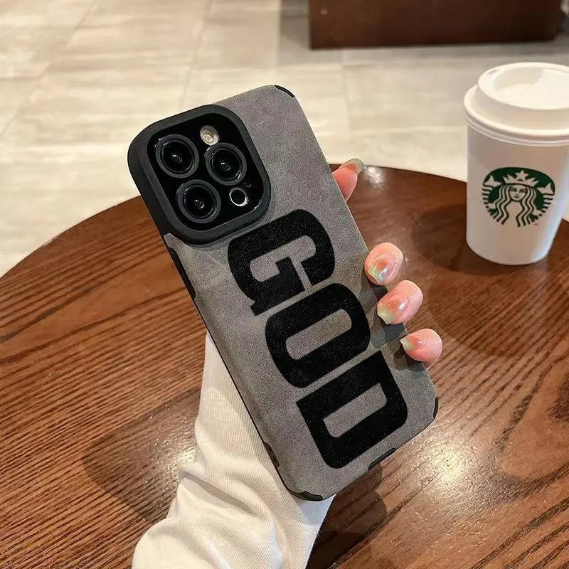 Minimalist God Pattern TPU & Leather Case for iPhone 11-17