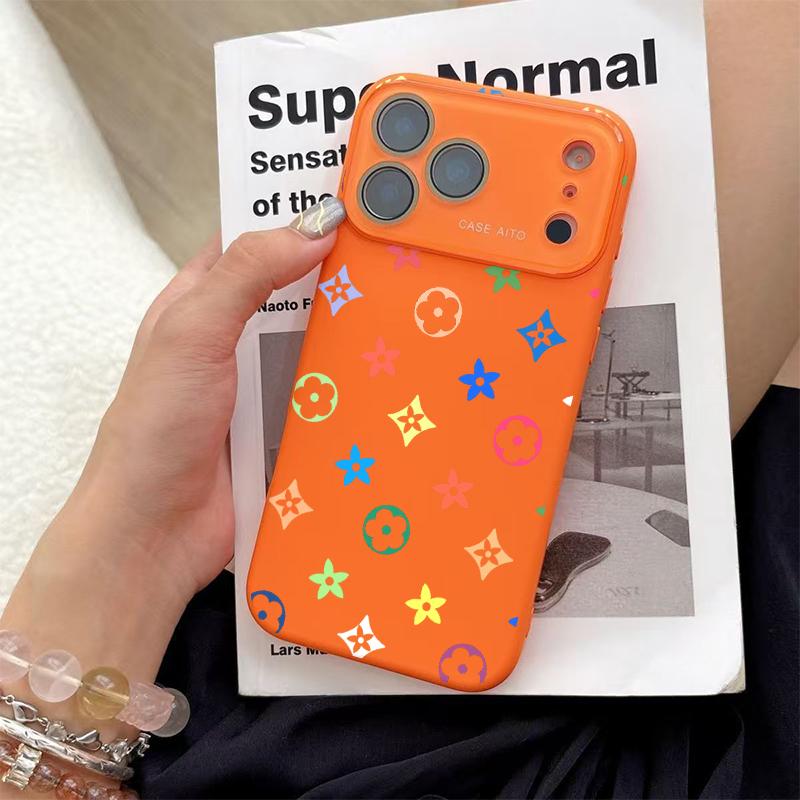 Colorful Floral Pattern Solid Color Phone Case with Ultra Skin friendly Touch, All Inclusive Lens Phone Case Suitable for Apple 17 16 15 14 13 12
