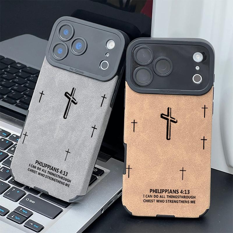 Cross & Scripture Quote Pattern Smartphone Case, TPU & Leather Handheld Protector with Velvet-Like Delicate Skin-Friendly Touch, Compatible with Series 17,16,15,14,13,12,11 Pro Max Plus,X,XS MAX Mobile Devices Accessories Cross & Scripture Quote Pattern Smartphone Case, TPU & Leather Handheld Protector with Velvet-Like Delicate Skin-Friendly Touch, Compatible with Series 17,16,15,14,13,12,11 Pro Max Plus,X,XS MAX Mobile Devices Accessories