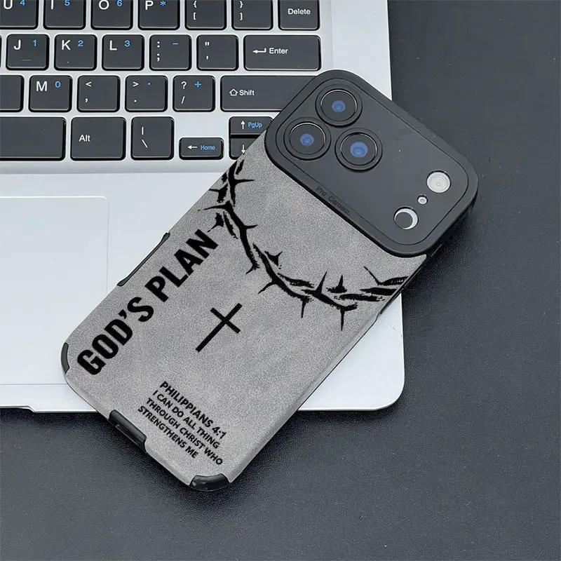 God's Plan Crown Of Thorns Cross Leather Phone Case for iPhone 11 to 17