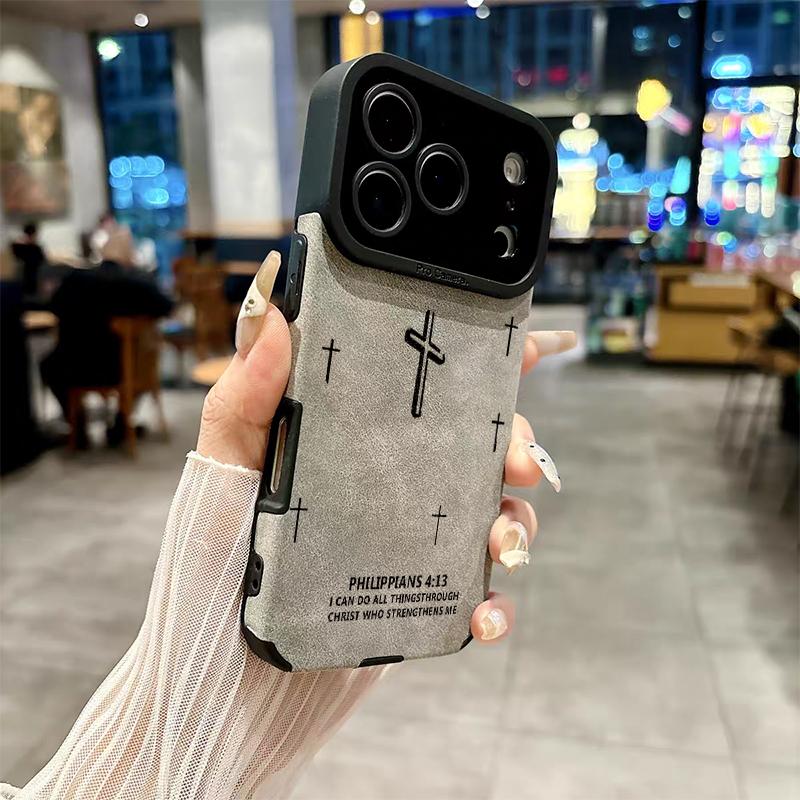 Cross & Scripture Quote Pattern Smartphone Case, TPU & Leather Handheld Protector with Velvet-Like Delicate Skin-Friendly Touch, Compatible with Series 17,16,15,14,13,12,11 Pro Max Plus,X,XS MAX Mobile Devices Accessories Cross & Scripture Quote Pattern Smartphone Case, TPU & Leather Handheld Protector with Velvet-Like Delicate Skin-Friendly Touch, Compatible with Series 17,16,15,14,13,12,11 Pro Max Plus,X,XS MAX Mobile Devices Accessories