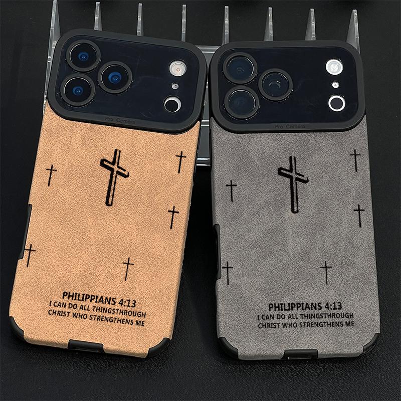Cross & Scripture Quote Pattern Smartphone Case, TPU & Leather Handheld Protector with Velvet-Like Delicate Skin-Friendly Touch, Compatible with Series 17,16,15,14,13,12,11 Pro Max Plus,X,XS MAX Mobile Devices Accessories Cross & Scripture Quote Pattern Smartphone Case, TPU & Leather Handheld Protector with Velvet-Like Delicate Skin-Friendly Touch, Compatible with Series 17,16,15,14,13,12,11 Pro Max Plus,X,XS MAX Mobile Devices Accessories
