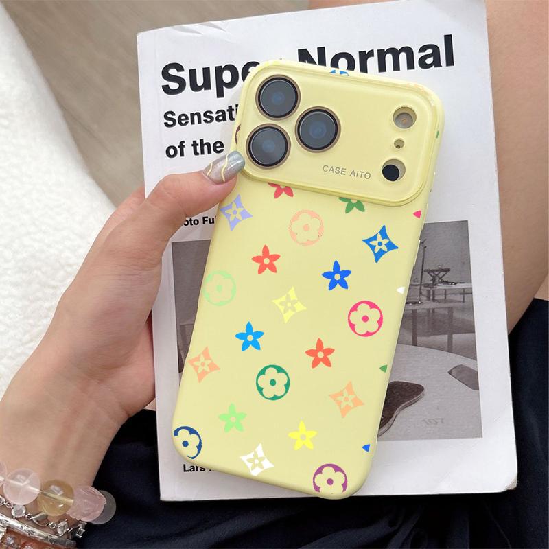 Colorful Floral Pattern Solid Color Phone Case with Ultra Skin friendly Touch, All Inclusive Lens Phone Case Suitable for Apple 17 16 15 14 13 12