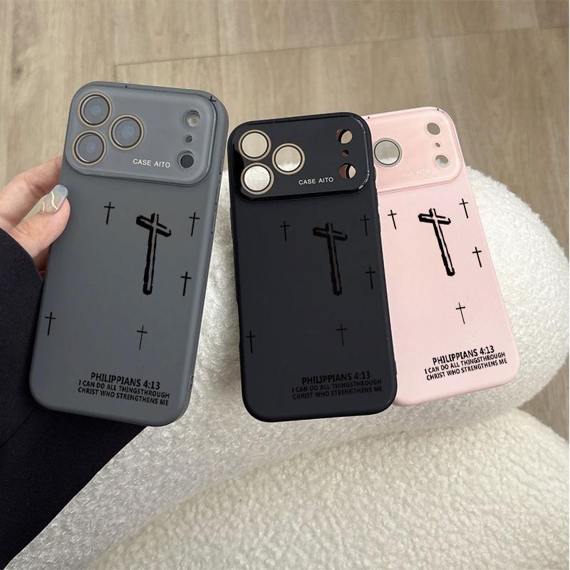 Minimalist Embossed 3D Cross Print Dopamine Ins Style Solid Color Phone Case, Ultra Skin-Friendly Touch, All-Inclusive Lens Accessory Compatible with iPhone 17,16,15,14,13,12, Accessories Minimalist Embossed 3D Cross Print Dopamine Ins Style Solid Color Phone Case, Ultra Skin-Friendly Touch, All-Inclusive Lens Accessory Compatible with iPhone 17,16,15,14,13,12, Accessories