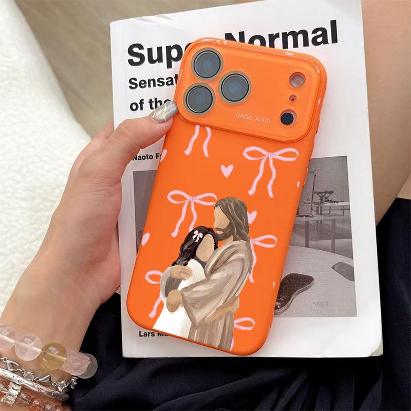 Jesus Hugging Girl Illustration Print Dopamine Ins Style Solid Color Smartphone Case, Ultra Skin-Friendly Touch, All-Inclusive Lens Protection Accessories for 17,16,15,14,13,12 Handheld Devices Jesus Hugging Girl Illustration Print Dopamine Ins Style Solid Color Smartphone Case, Ultra Skin-Friendly Touch, All-Inclusive Lens Protection Accessories for 17,16,15,14,13,12 Handheld Devices