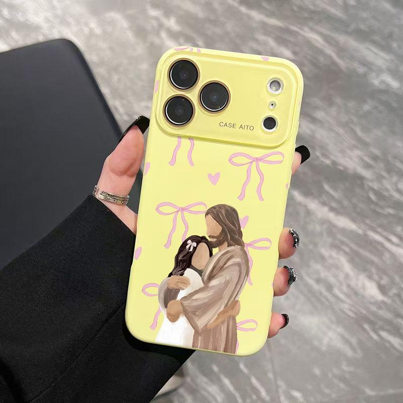 Jesus Hugging Girl Illustration Print Dopamine Ins Style Solid Color Smartphone Case, Ultra Skin-Friendly Touch, All-Inclusive Lens Protection Accessories for 17,16,15,14,13,12 Handheld Devices Jesus Hugging Girl Illustration Print Dopamine Ins Style Solid Color Smartphone Case, Ultra Skin-Friendly Touch, All-Inclusive Lens Protection Accessories for 17,16,15,14,13,12 Handheld Devices